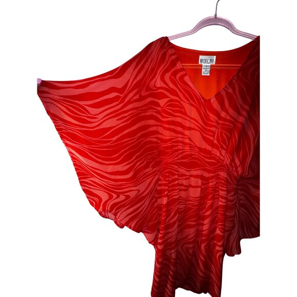 Red Swirl Kimono Sleeve Chiffon Dress Top Size 8 Sexy Boho Luxury Glamour Y2K - Picture 2 of 6